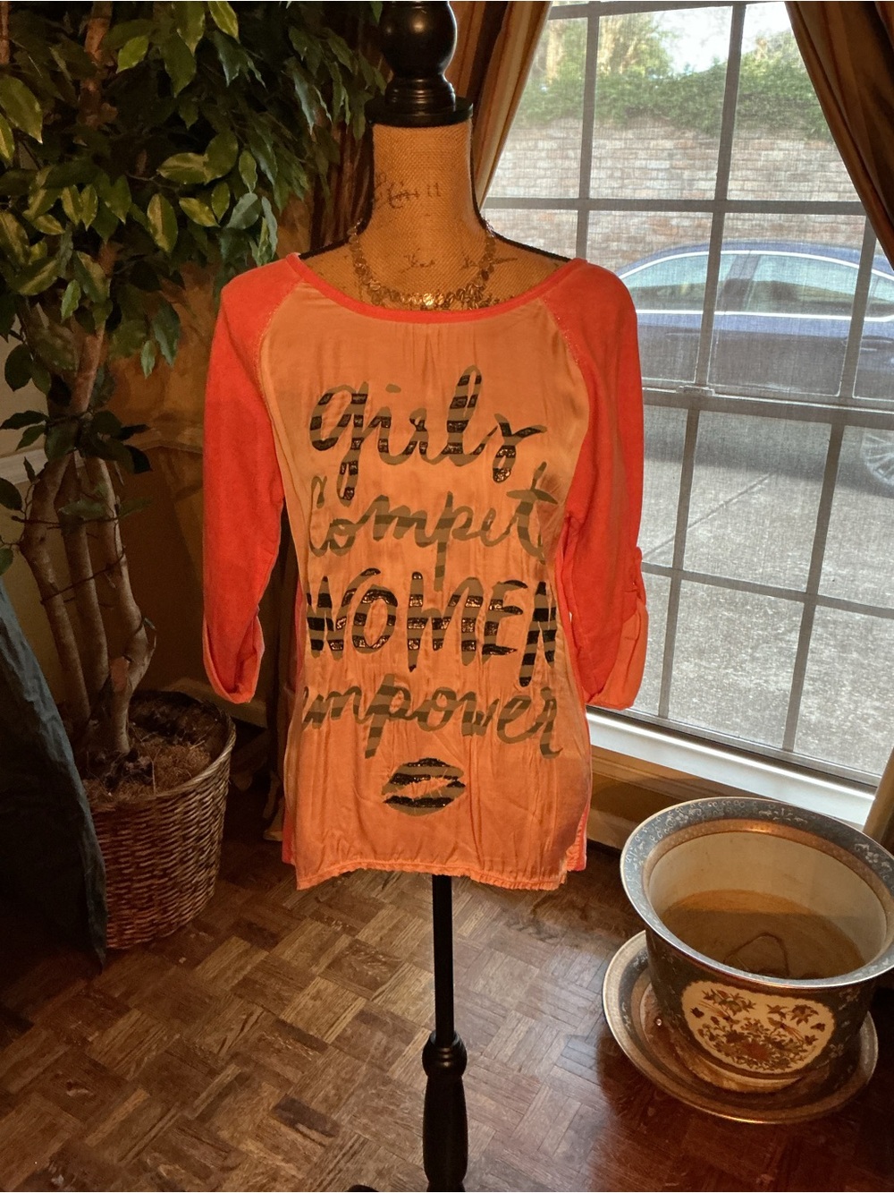 Women’s Coral Raglan Long-Sleeve Graphic Tee - Empowerment Print